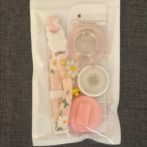 Apple AirTag with Holder and Break Away Cat Collar, Pink and White Floral Design